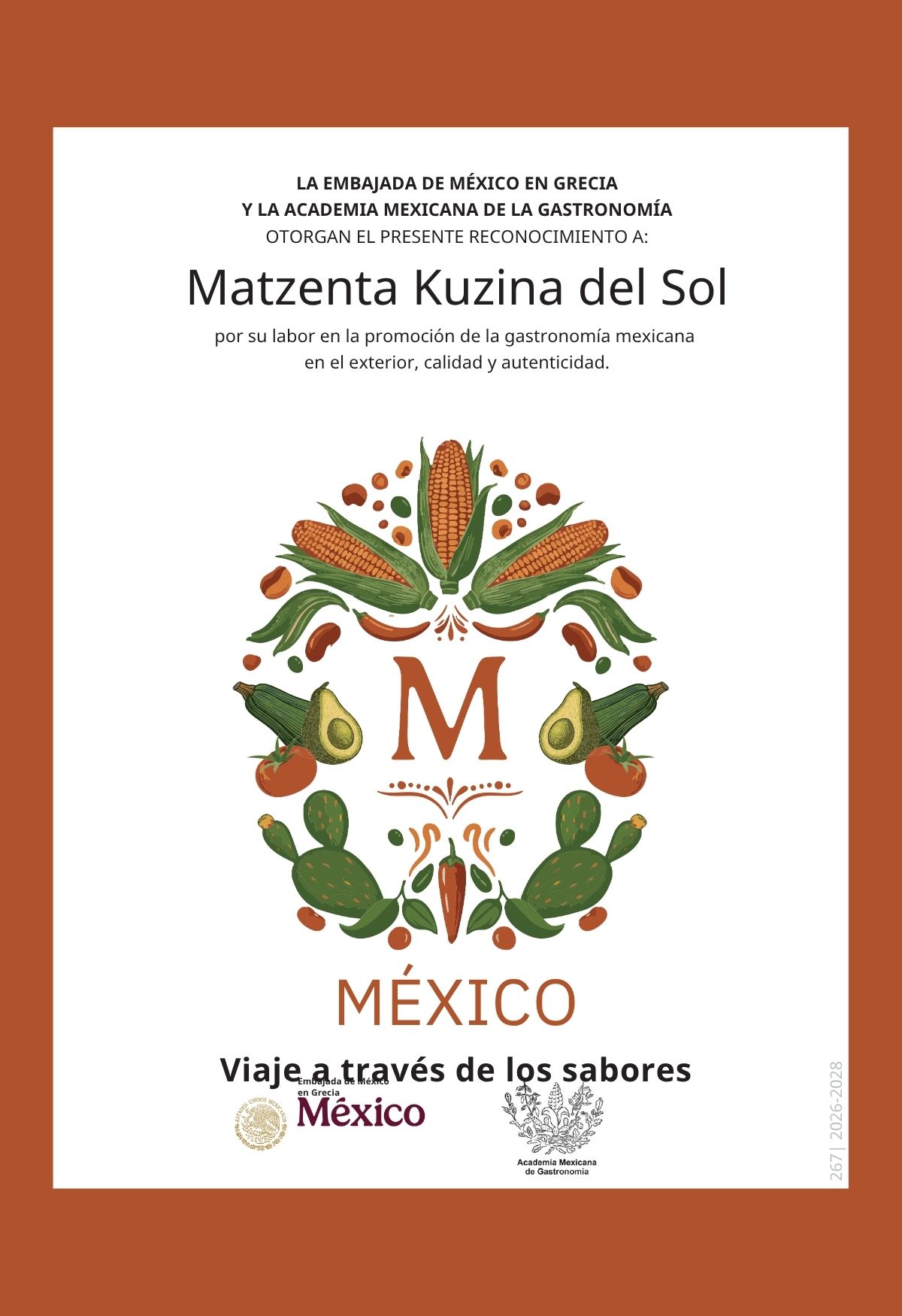Official Diploma awarded to Matzenta Kuzina del Sol